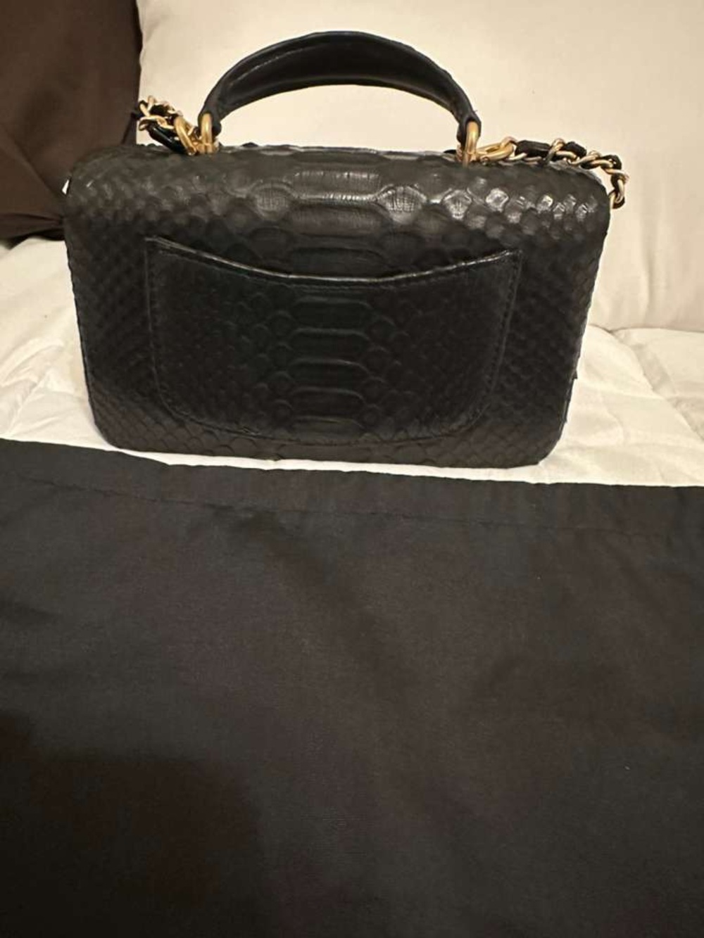 Genuine Python Coco Handle Small Flap Black GHW mini - Picture 5 of 5